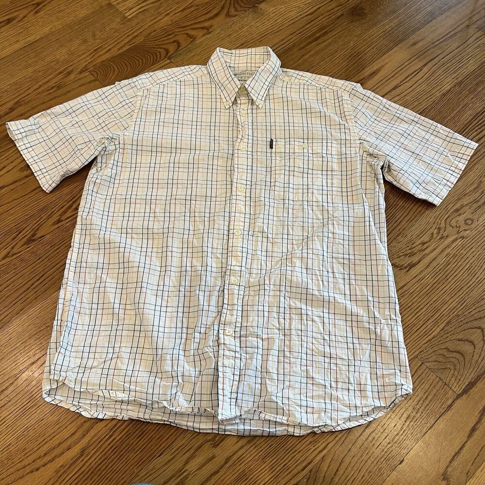 Beretta Shirt Mens Size Large‎ White Green Blue Brown Check Button Up
